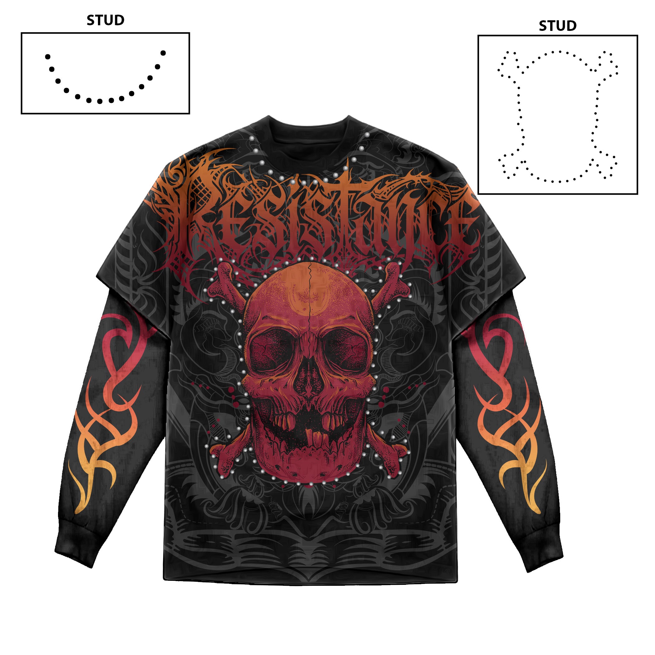 Studded Resistance Skull Double Layer Long Sleeve (Pre-Order)